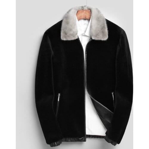 Real Fur Coat Natural Wool Coat Winter Jacket Men Clothes Mens Real Mink Fur Collar Warm Outwear Veste Homme L17721 YY333