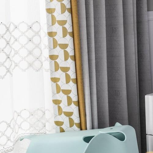Custom curtains High-quality modern Nordic Splicing yellow gray Chenille window blackout curtain livingroom tulle M1047