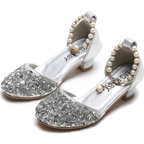 Summer Girls High Heel Princess Sandals Children Shoes Glitter Leather Girls Kids Shoes For Party Dress Weddin Party Sneakers