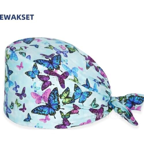 New Scrub Nurse Hat Floral Bouffant Cap Fashion Multicolor Nurse Scrub Caps Adjustable Bandage Turban Surgical Doctor Nurse Hats