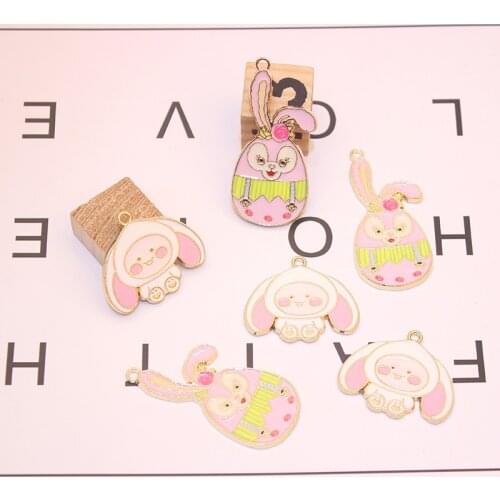 10pcs Cartoon Animals Bunny Enamel Charms Pendant Cute Rabbits Metal Charm Finding Fit DIY Bracelet Fashion Jewelry Accessories
