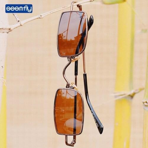 Seemfly Vintage Small Square Sunglasses Retro Punk Fashion Colorful Clear Lens Sunshade Men Women Metal Frame UV400 Sun Glasses