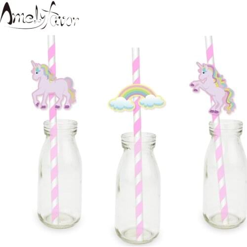 Rainbow Unicorn Theme Party Straws Unicorn Animal Paper Straw Baby Shower Kids Birthday Event Party Decorations Supplies