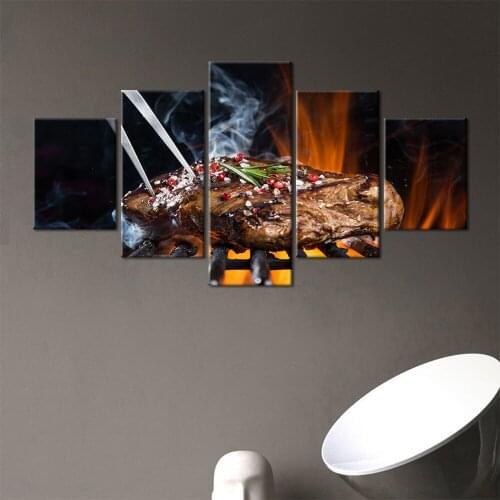 Food Tableware Canvas Painting Vegetables Steak Poster 5 Pieces Picture Wall Art Prints for Kitchen Restaurant Dining Room