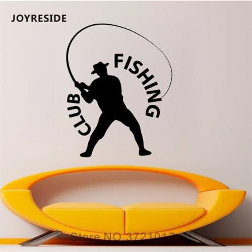 JOYRESIDE Fishing Club Sticker Sport Decals Ocean Sea Boating Vinyl Fisherman Interior Playroom Bedroom Home Design Mural A1352