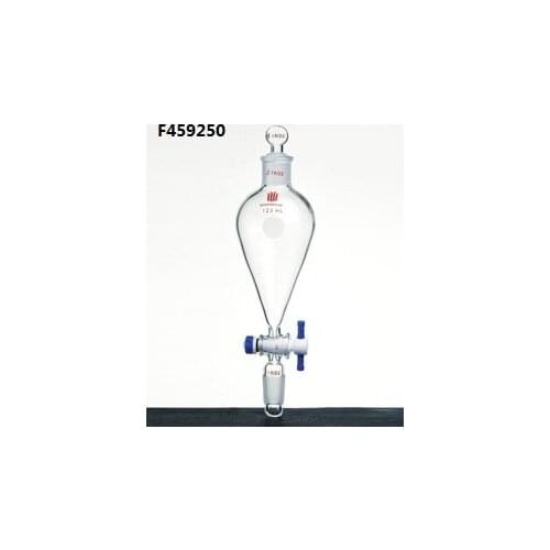 F459250 Funnel, Separatory, Capacity:250ml, Joints:19/22, PTFE stopcock:4mm, Stopper:PTFE