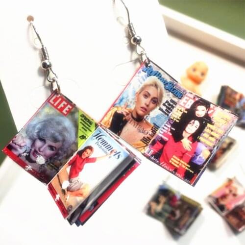Creative Handmade Anime Magazine Drop Earrings for Women Funny Cartoon Mini Punk Fashion Book Dangle Earring Cook Books Ear Hook