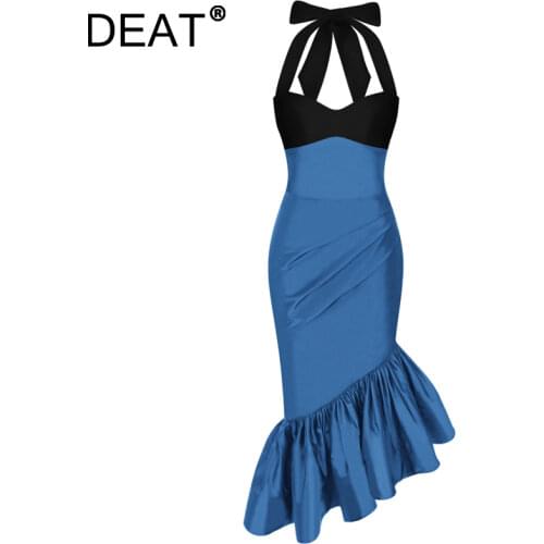 [DEAT] Women Dress New Temperament Zipper Square Collar Splicing Sleeveless Loose Fit Fashion Tide Spring Summer 2021 13U354