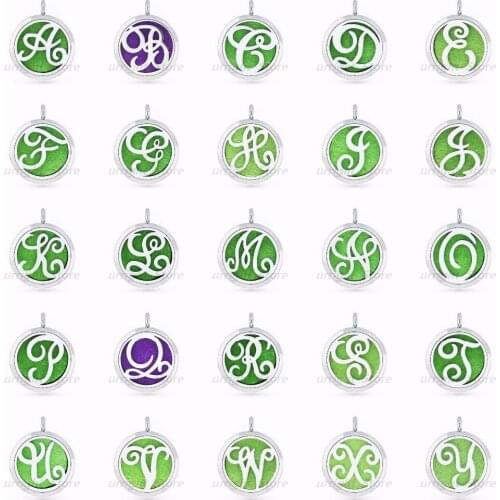 1pcs English letters Alphabet A- Z Aromatherapy 30mm Perfume essential oil diffuser locket pendant necklace jewelry 1 pad random