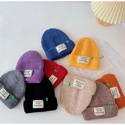 1pcs 2021 autumn new Korean children College style Letter Crimping Warm Hip Hop Knit Hat Candy Color 48-53cm