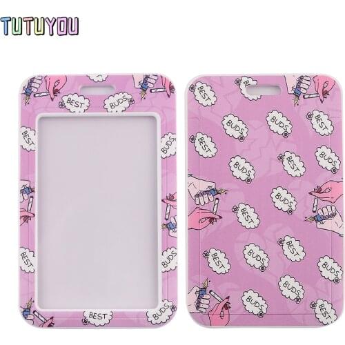 1pc PC2533 Pink Best Friends Painting Art Unisex Fashion Lanyards ID Badge Holder Student Hanging Neck Subway Access Card Holder