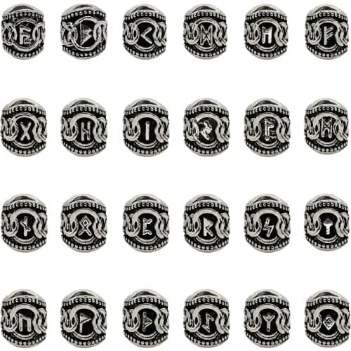 10pcs/lot Antique Silver Viking Runes Beads 10x9mm with 6mm Large Hole Beards Hair Charm Bead for DIY Jewelry Making Findings