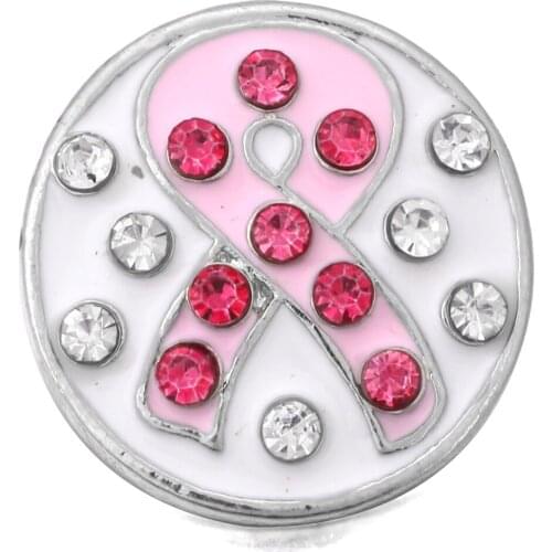 10pcs/lot New Snap Jewelry Rhinestone Breast Cancer Ribbon Metal Snap Button Charms Fit DIY 18mm Snap Buttons Bracelets Necklace