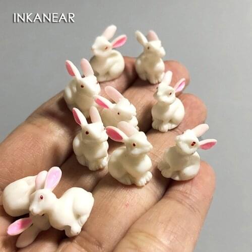 10pcs Cute Mini Rabbits Figurine Animal Model Miniature Fairy Garden Decoration Statue Resin Craft