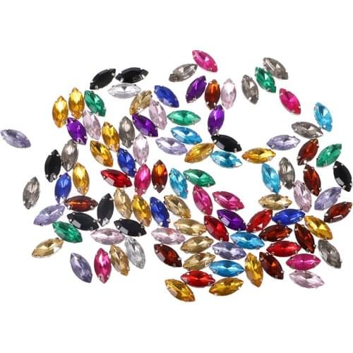 100pcs 7 * 15mm Marquise Shaped Sew-on Faceted Resin Button Bead DIY