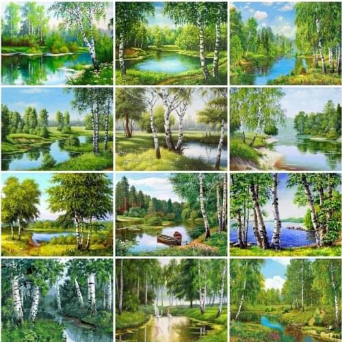 AZQSD 5D Diamond Painting Forest Summer Cross Stitch Full Drill Round Needlework Diamond Embroidery scenery Sale Home Decoration