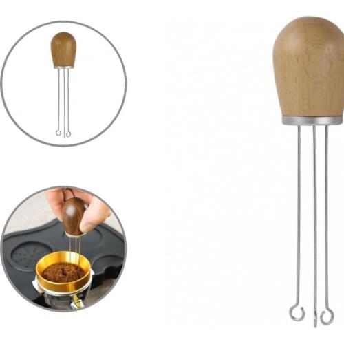 Safe Portable Coffee Distributor Wood Handle Espresso Needle for Home