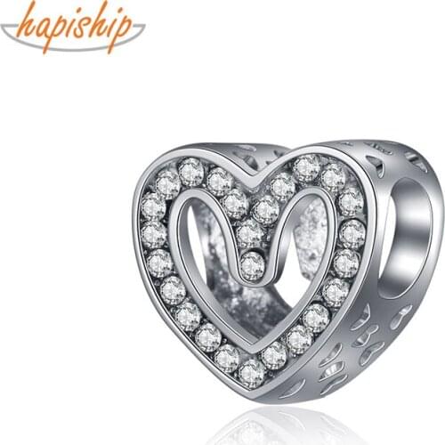 Hapiship New Original Daisy Fashion Sweet Cute Romantic Heart CZ Charm Beads Fit Charm Bracelet Female DIY Jewelry Making CZ101