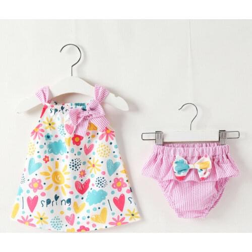 Infants Kids Baby Girl Clothes 2PCS Sleeveless Flower Print Tops Dress+Shorts Outfits Summer 0-24M