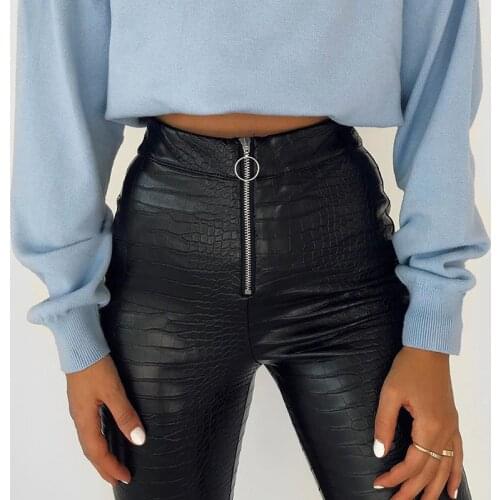 Elegant High Waist Faux Leather Pants Women Pencil Skinny Pants Office Ladies Trousers Casual Slim Black Capris 2019 Y2k Pants