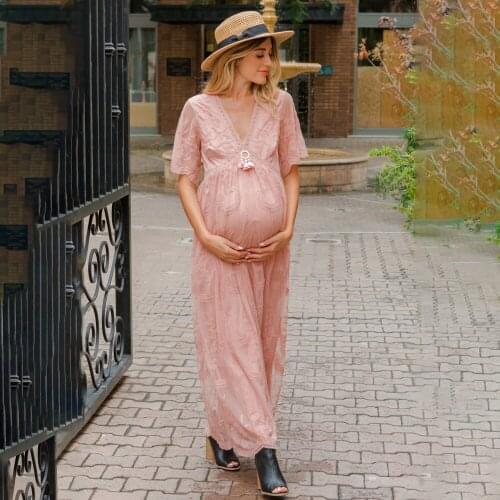 Maternity Photo Shoot Lace Dress Photo Commemorative Photo Maternity Lace VB Neck Mopping Dress Long Pregnant Dress