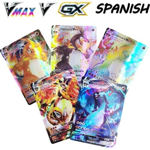 2021 New Pokemon Cards in Spanish Charizard VMAX Rainbow Card Holographic Playing Cards Game Castellano Español Children Toy