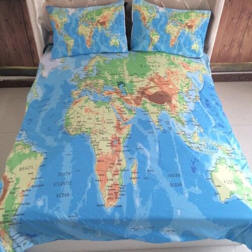 World Map Bedding set Vivid Print Blue Black Duvet Quilt Cover Pillow Covers Twin Queen Bedclothes Bed linen 3pcs home textile