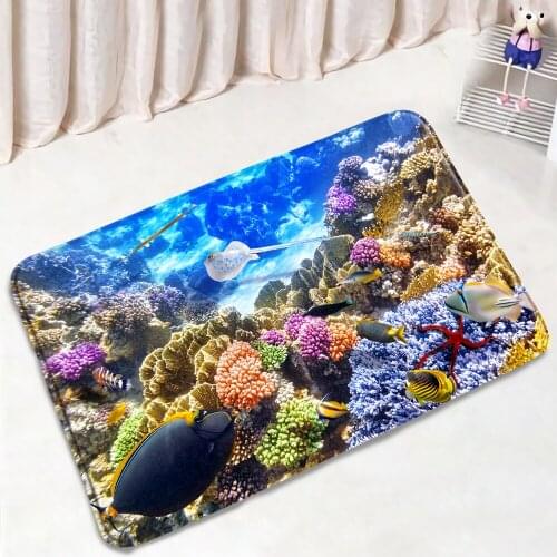Seabed World Bath Mats Tropical Fish Coral Ocean Scenery Home Entrance Bedroom Door Rug Children Floor Mat Bathroom Carpet Decor
