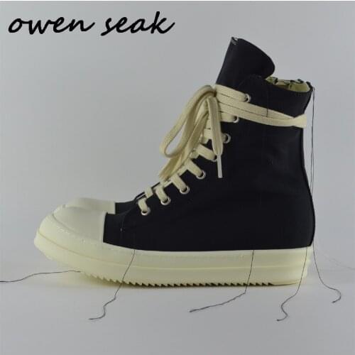 19ss Owen Seak Men Canvas Shoes High-TOP Ankle Lace Up Luxury Trainers Sneakers Boots Casual Brand Zip Flats Shoes Black Big