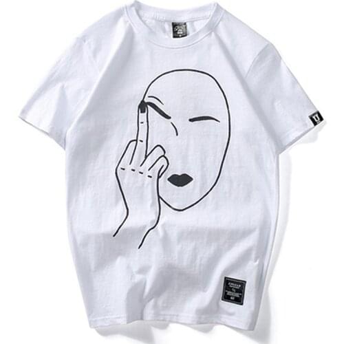 Summer T-shirts Men Streetwear Harajuku Tshirt Middle Finger Print Fashion Tops Tees Male Shorts Sleeve Cotton HH195