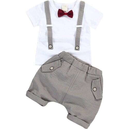 Summer Kids Boys Bow Clothes Sets Baby Gentleman High Qulity Short T shirt + Pants Toddler Boy Clothing Casual Kids Outfits Baby