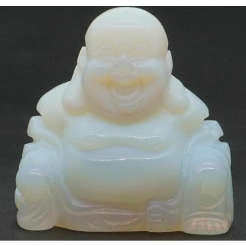 Maitreya Buddha Statue Gemstone Opalite Carved Stone Figurine Feng Shui Crafts Home Decor 1.4"