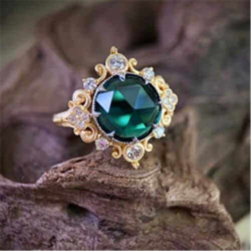 Milangirl New Retro Crystal color Flower Ring Europe America personality Green Zircon Women Wedding Anniversary