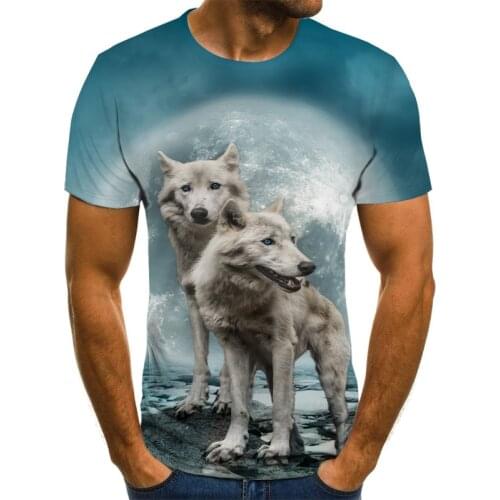 Summer Men Wolf 3D Printed T-Shirt Animal Pattern Short Sleeve Fashion Breathable Round Neck Hip Hop Male Tops Tees XXS-6XL
