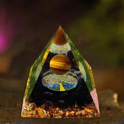Natural Healing Crystals Orgonite Energy Pyramid Sculpture Symbolize Lucky Gather Wealth Prosperity Resin Gift Office Decor