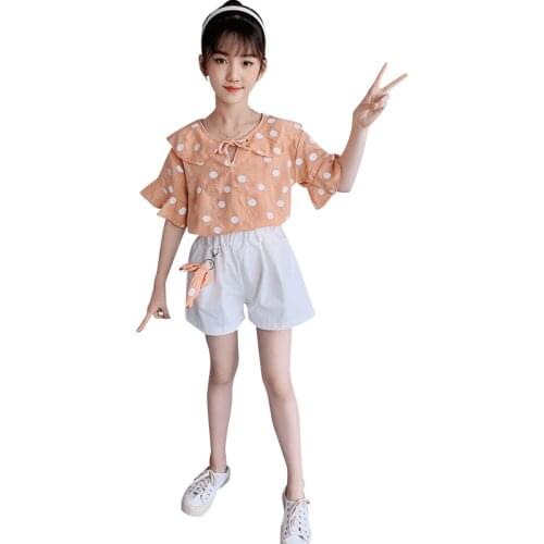 Clothes For Girls Dot Tshirt + Short Clothes For Girls Casual Style Tracksuit For Girl Summer Kids Clothing 6 8 10 12 14