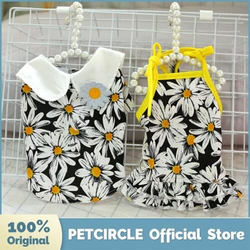 PETCIRCLE Dog Puppy Clothes Black Daisy Flower Doll Shirt&Vest Fit Small Dog Pet Cat Spring &summer Pet Cute Costume Dog Clothes