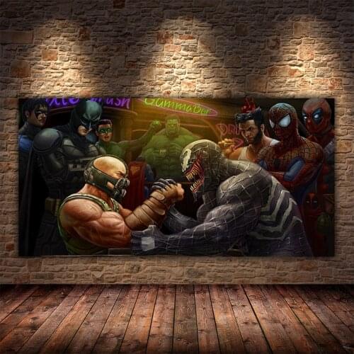 Marvel Comics Popular Characters Arm Wrestling Canvas Painting Art Illustration Wall Art Pictures for Living Room Home Decor