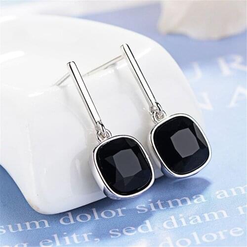 SHQIYAYI 925 Silver Drop Earrings For Women Fashion Jewelry Black Cubic Zirconia Korea Hot Fashion Jewelry Gifts 760