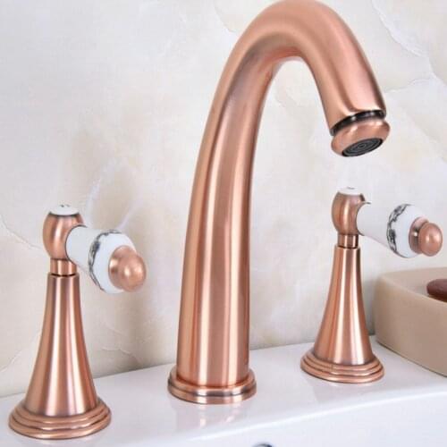 Deck Mounted 3 Holes Bath Tub Mixer Tap Vintage Retro Antique Red Copper Brass Widespread 2 Handles bathroom basin Faucet arg070