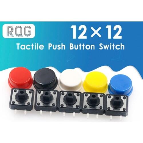25PCS Tactile Push Button Switch Momentary 12*12*7.3MM Micro switch button + 25PCS Tact Cap(5 colors) for Arduino Switch