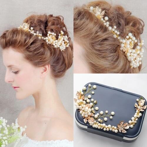 TUANMING Gold Plat Royal Handmade Hair Jewelry For Women Fashion Pearl Rhinestone Bride Tiaras Crown Wedding Hair Accessories