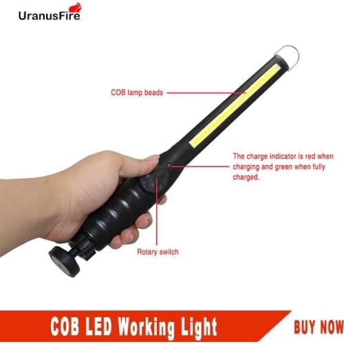 Uranusfire Portable USB Rechargeable COB LED Work Flashlight Magnetic Inspection Torch Lantern Hook Hang Lamp Car Work Light