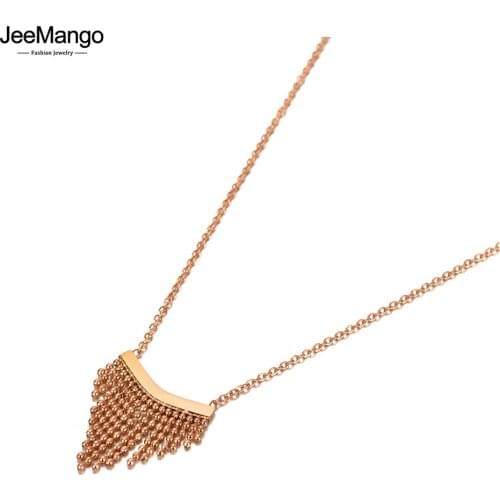 JeeMango Design Vintage Geometric Tassel Pendant Necklace For Women Girls Titanium Stainless Steel Chain Choker Necklace JN20128
