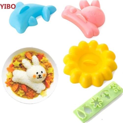 YIBO Sushi mold 4 pieces/set of cute rabbit dolphin sunflower expression rice DIY making mold baby fell in love with rice