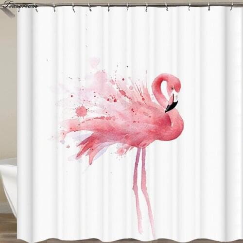 Flamigo Shower curtains Fabric Tropical bathroom curtains 3D fabric shower curtain with hooks funny pink bath curtain or mat