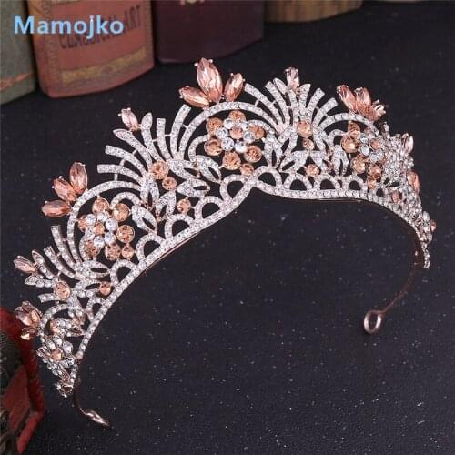 Mamojko Wedding Bride Crown and Tiara Bridal Headpiece Crystal Flower Headband Gold Multicolored Rhinestone Brides Tiaras Gifts