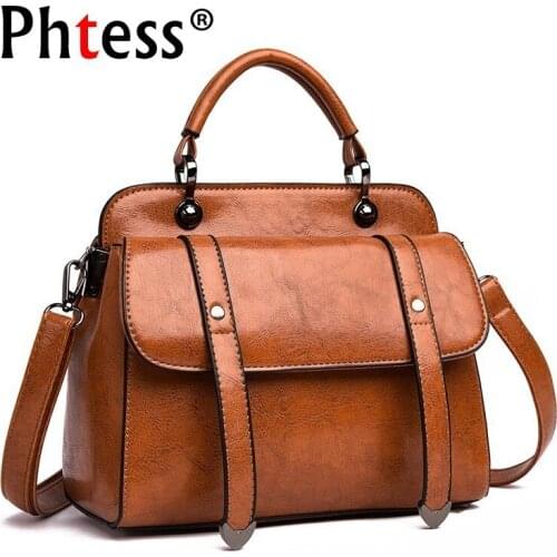 2019 Women Leather Handbags High Quality Female Shoulder Bag Vintage Ladies Hand Bags For Girls Casual Tote Bag Female Retro new