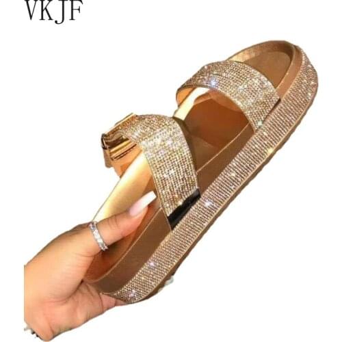 Silver Gold Glitter Slippers Women Summer Sequined Flip Flops Crystal Band Platform Sandalias Mujer Beach Slipper