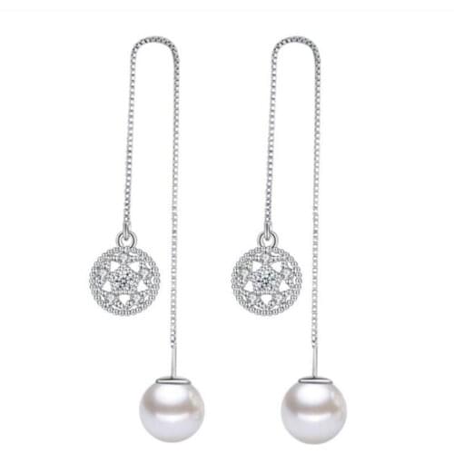 KOFSAC Sweet Temperament Hollow Flower Pearl Earrings For Women Ear Line 925 Sterling Silver Jewelry Earring Lady Party Gifts